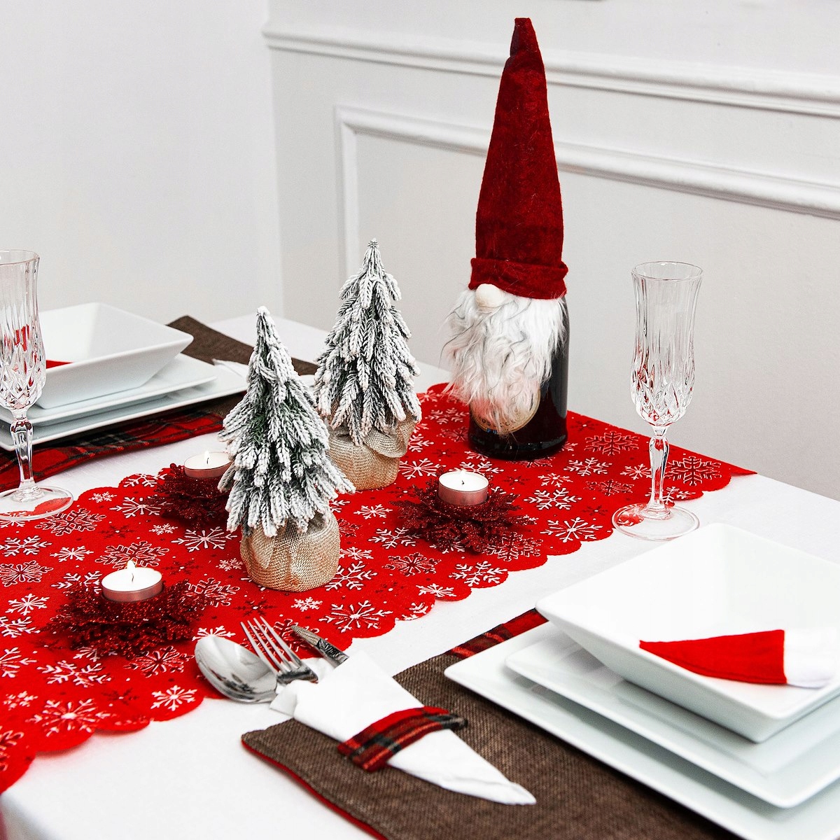 ŚWIĄTECZNY BIEŻNIK NA STÓŁ OBRUS WIGILIJNY ŚWIĘTA 187x34 DEKORACJA CZERWONY Długość (cm) 187 cm