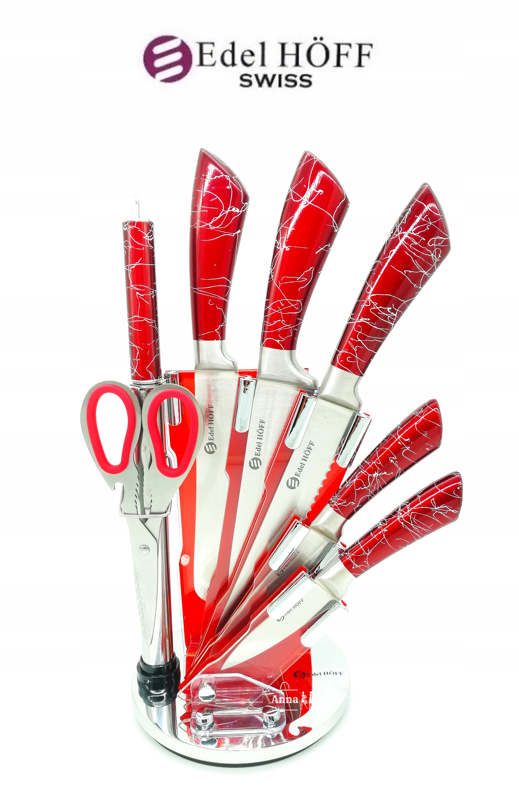 

Zestaw Noży Nóz Nożyce stojak ostrzałka Marmurkowy