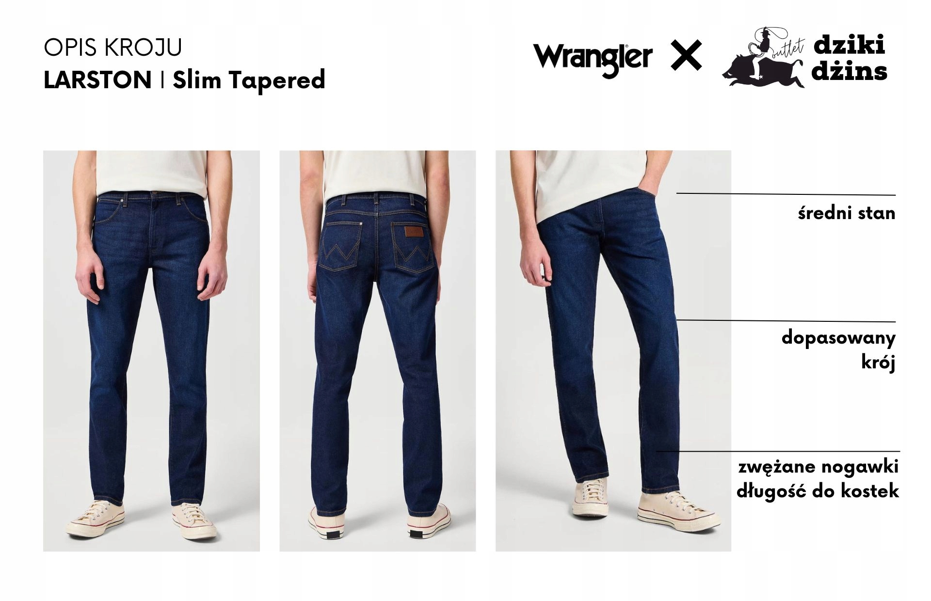 Wrangler LARSTON SLIM Blue Grey SPODNIE JEANSOWE CIEMNY DżINS W34 L32 Odcień indygo