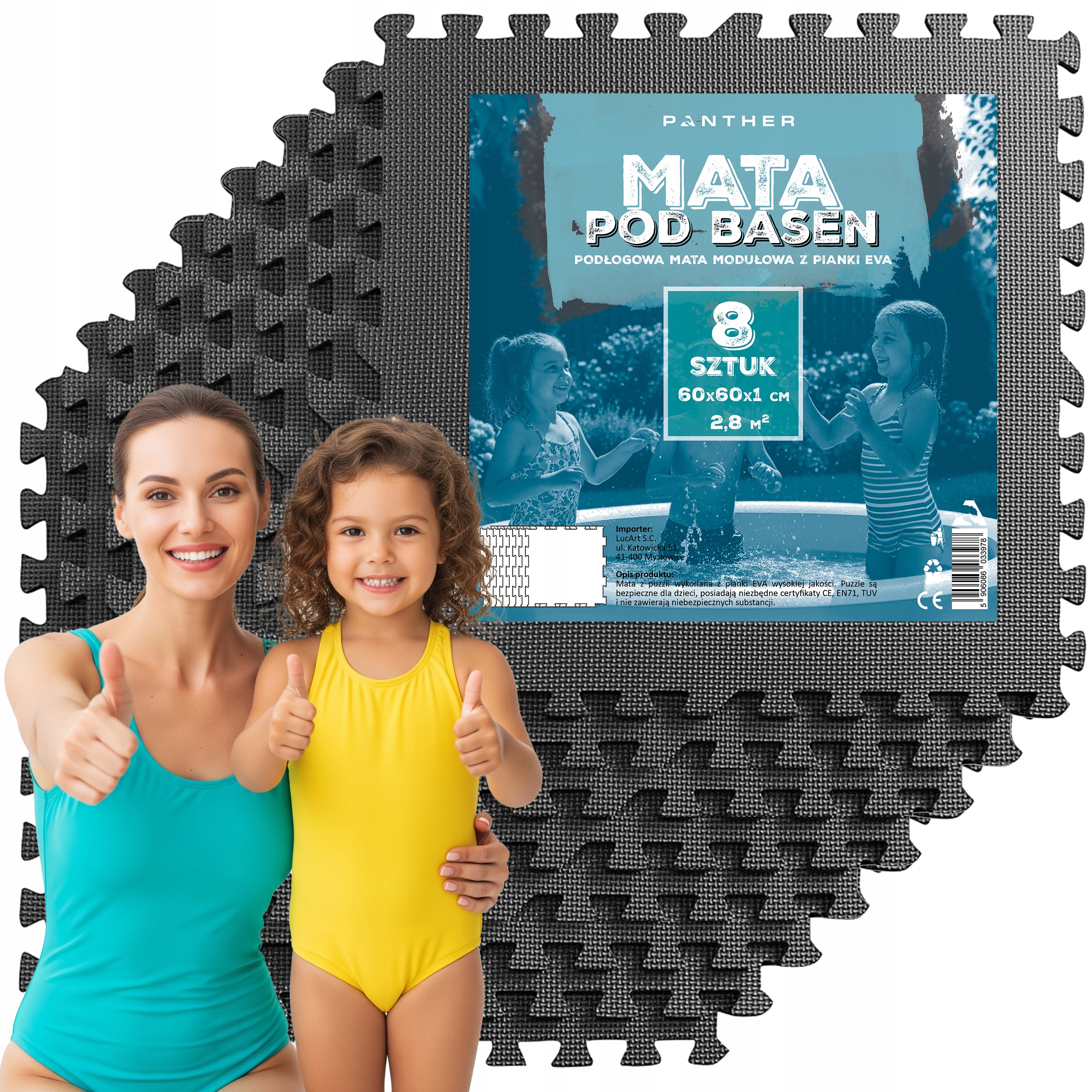 Mata Pod Basen Jacuzzi Puzzle Wodoodporna Sztywna Podkład 8szt 240x120cm