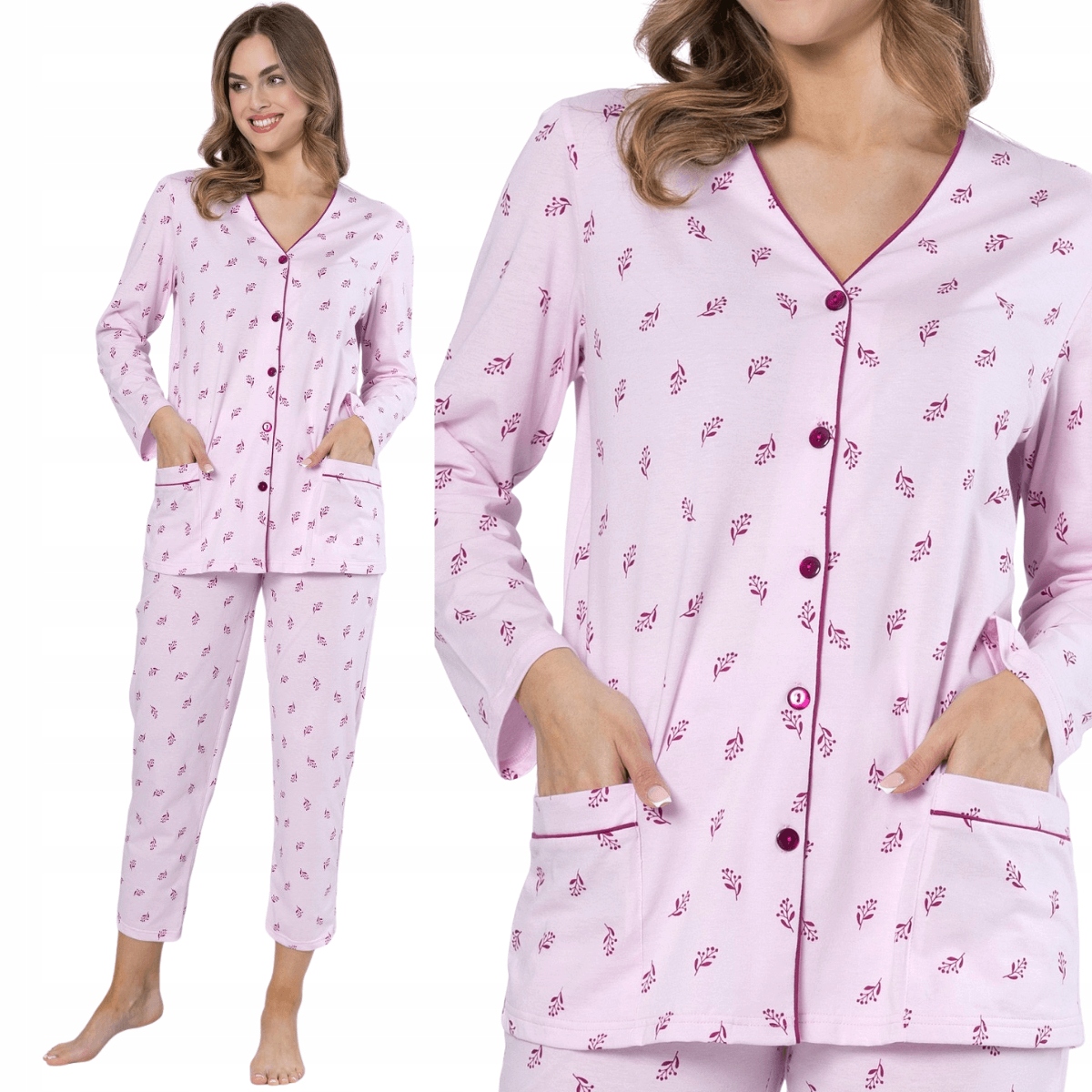 Dámské rozepínací pyžamo elegantní knoflíky Leveza Samira 1631 M