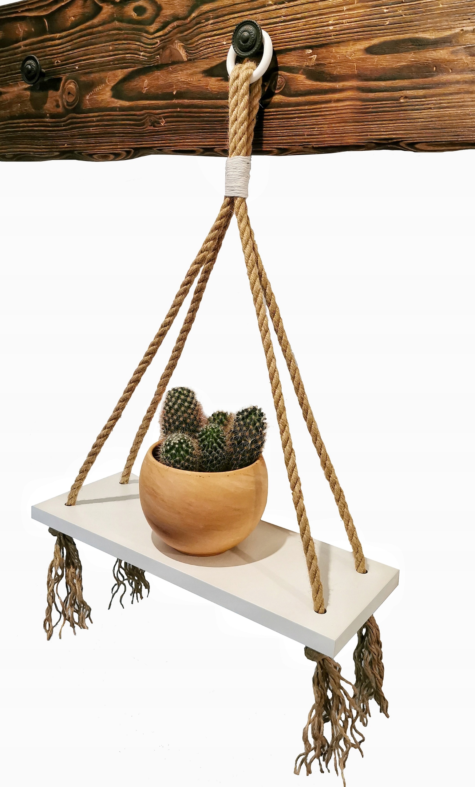 

Biała półka w stylu boho, kwietnik 40 cm