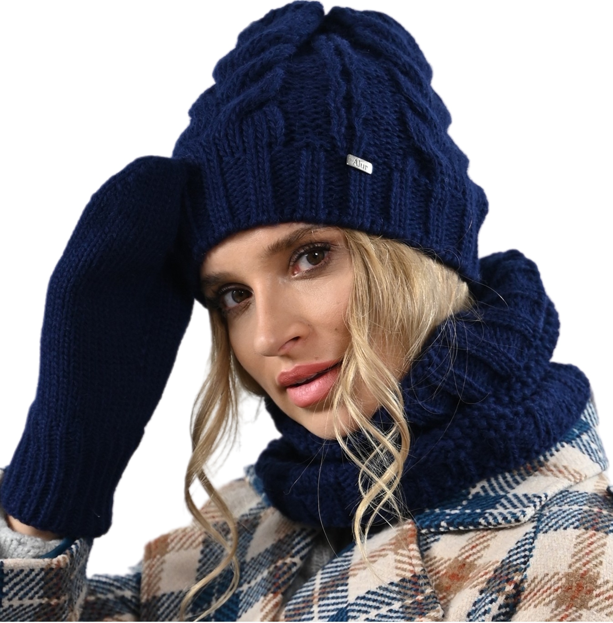 Klobouk Čepice Nákrčník Elegantní dámská sada na zimu Módní Dárek A9