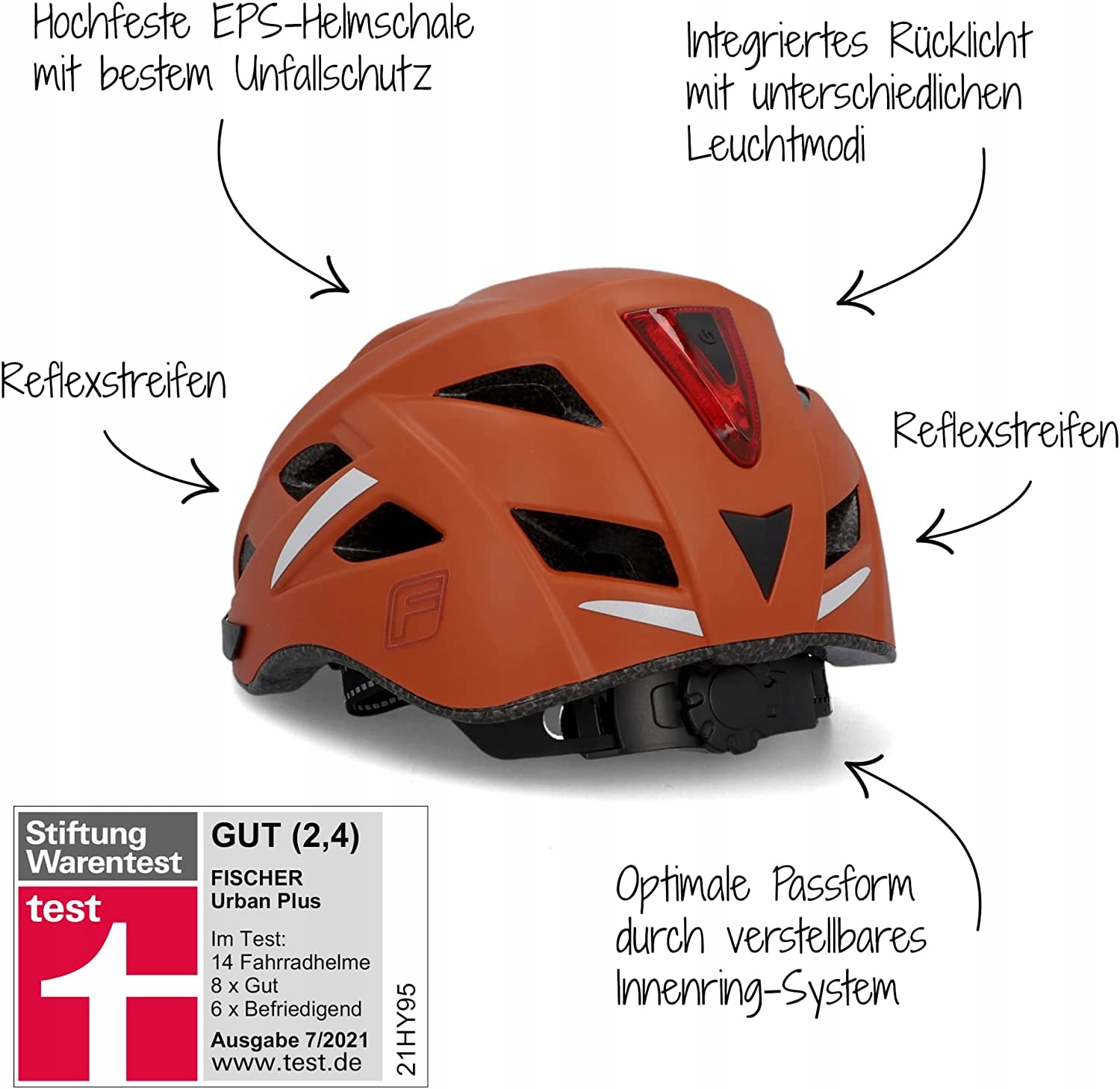 Kask rowerowy Fischer Urban Plus Miami FZ-027 LED r. S/M 52-59 cm Marka Fischer