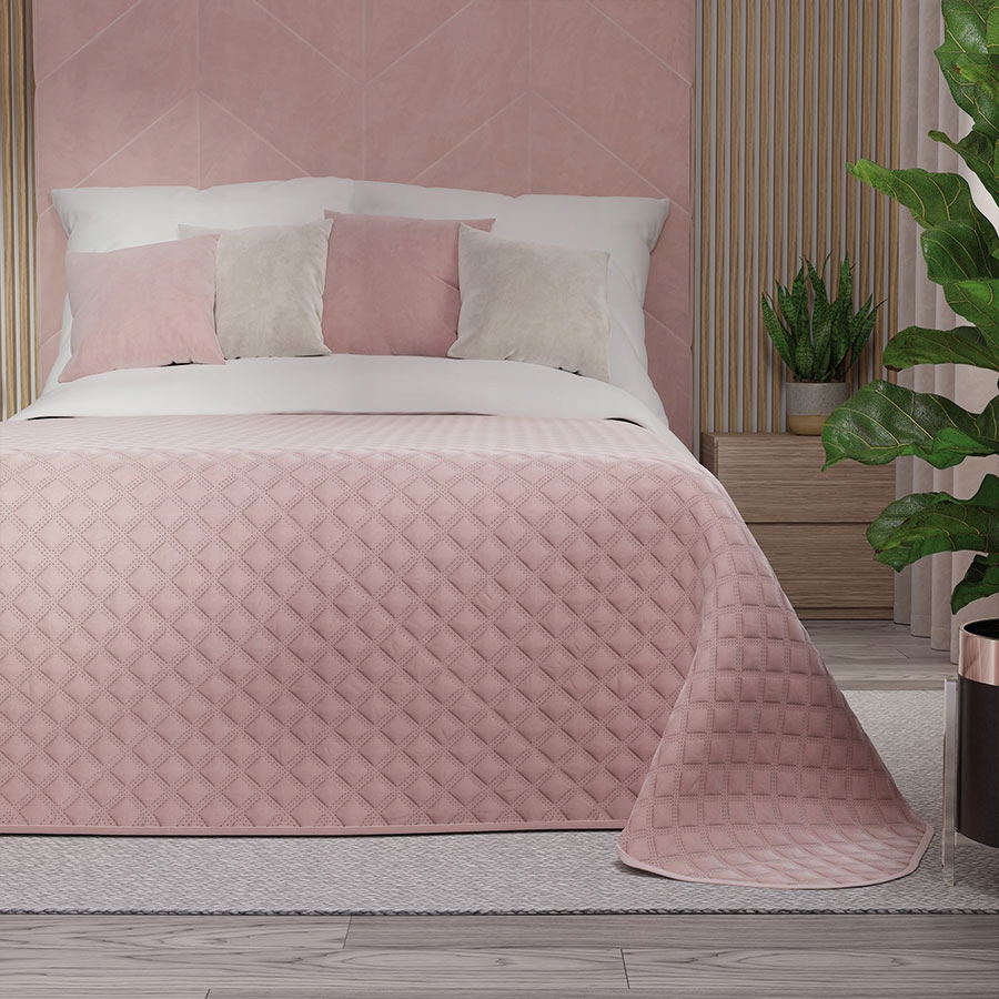 Velvi Přehoz na postel, 170 x 210 cm, barva světle růžová