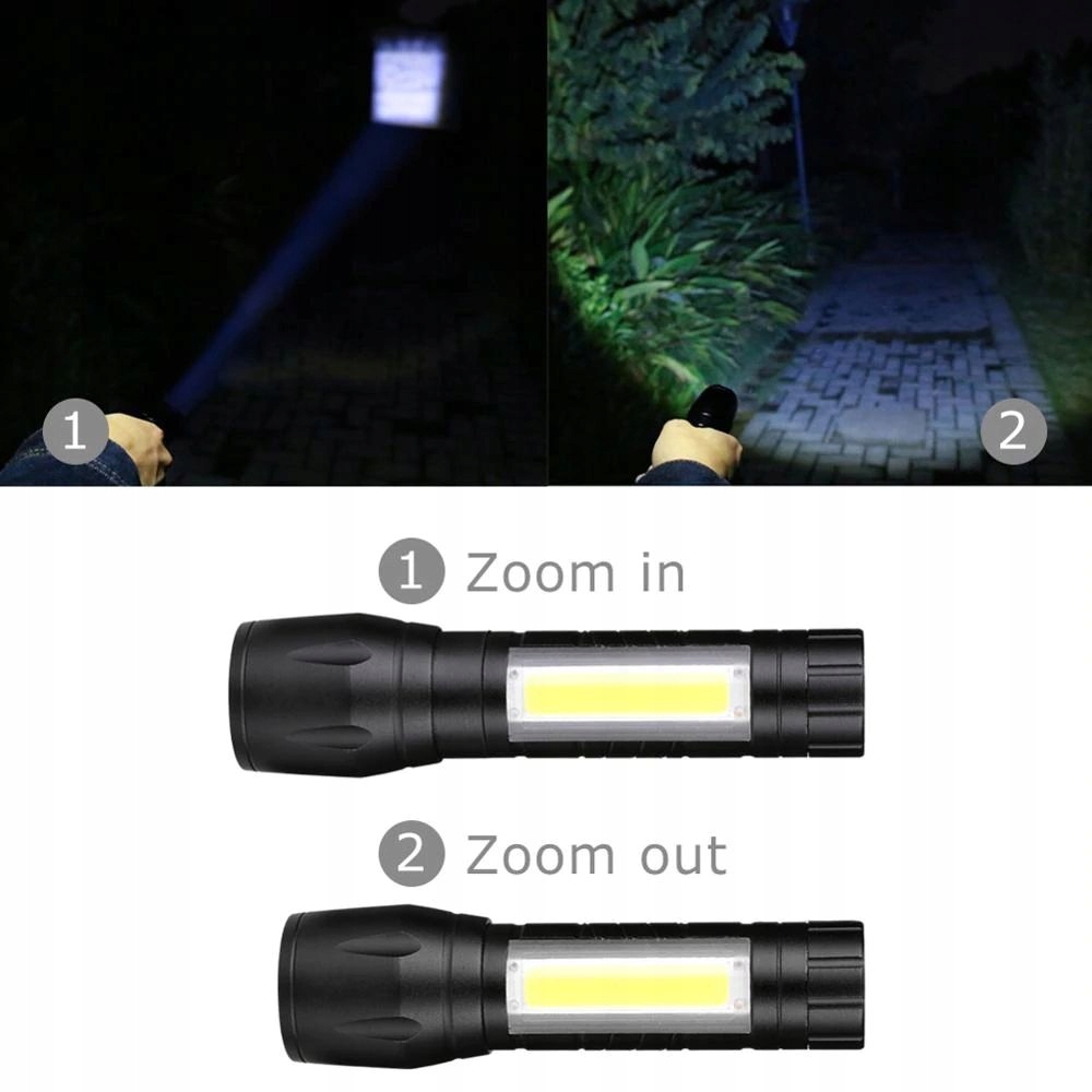LATARKA TAKTYCZNA LED ZOOM REFLEKTOR COB AKUMULATOROWA USB Źródło światła LED