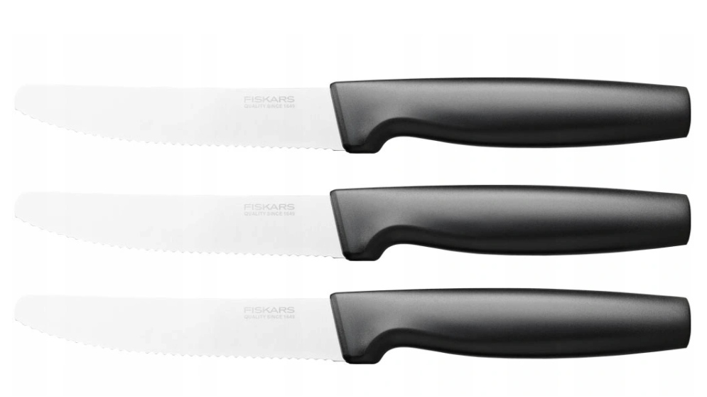 FISKARS KOMPLET 3 NOŻY Z ZĄBKAMI ZESTAW DO KROJENIA POMIDORÓW MIĘSA WARZYW Marka Fiskars