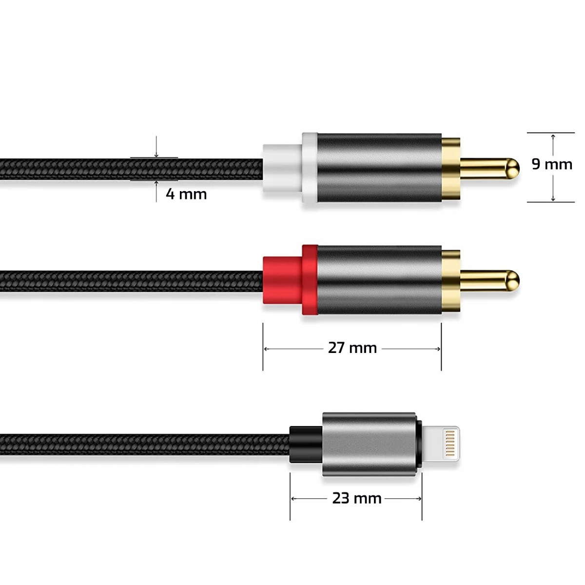 KABEL do IPHONE IPAD do 2x RCA CINCH STEREO do WZMACNIACZA AUDIO PHONO HQ Model RCA-AUX-LIGHTNING