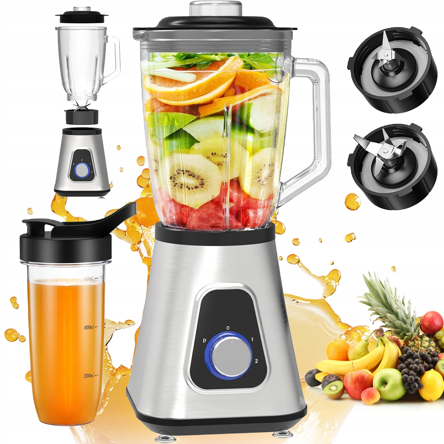 Blender Kielichowy Szklany mocny bidony Mikser 2w1 Do Smoothie 1300W