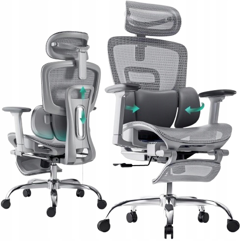 Krzesło Biurowe Ergonomiczne Podnóżek Mesh Regulacja Sgs