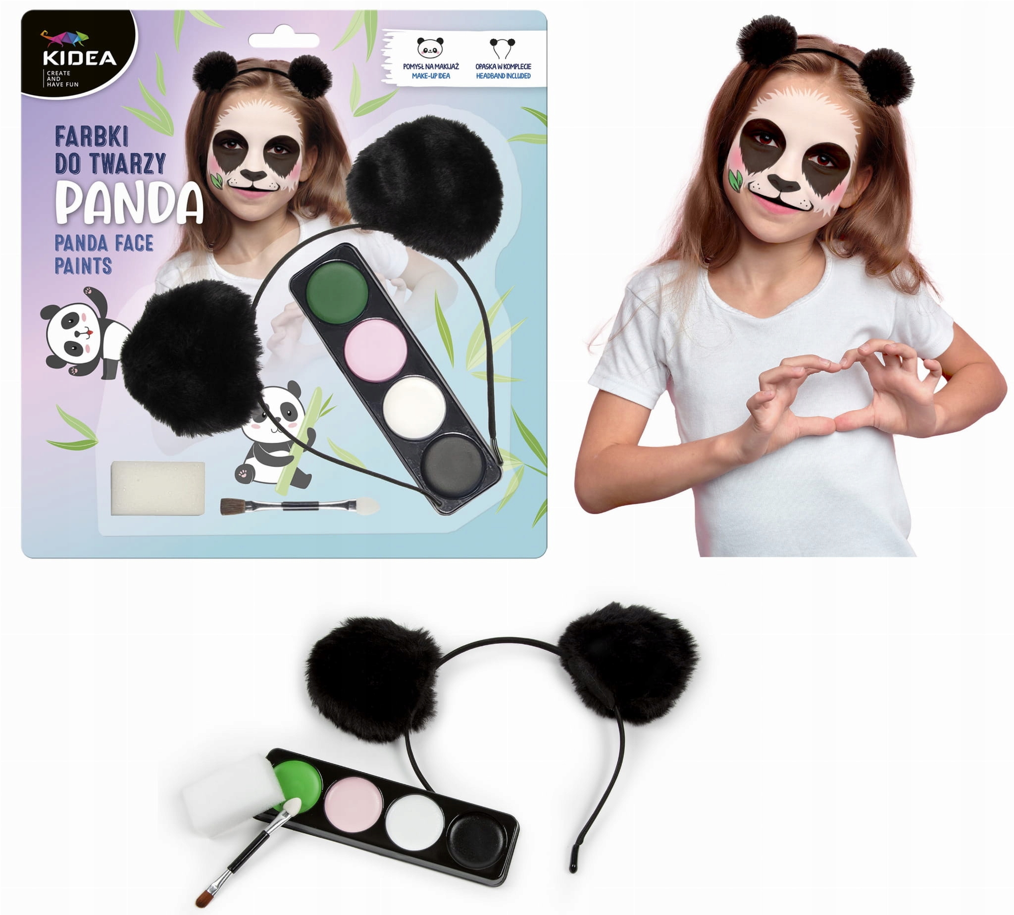 

Zestaw panda farbki do twarzy opaska z uszami