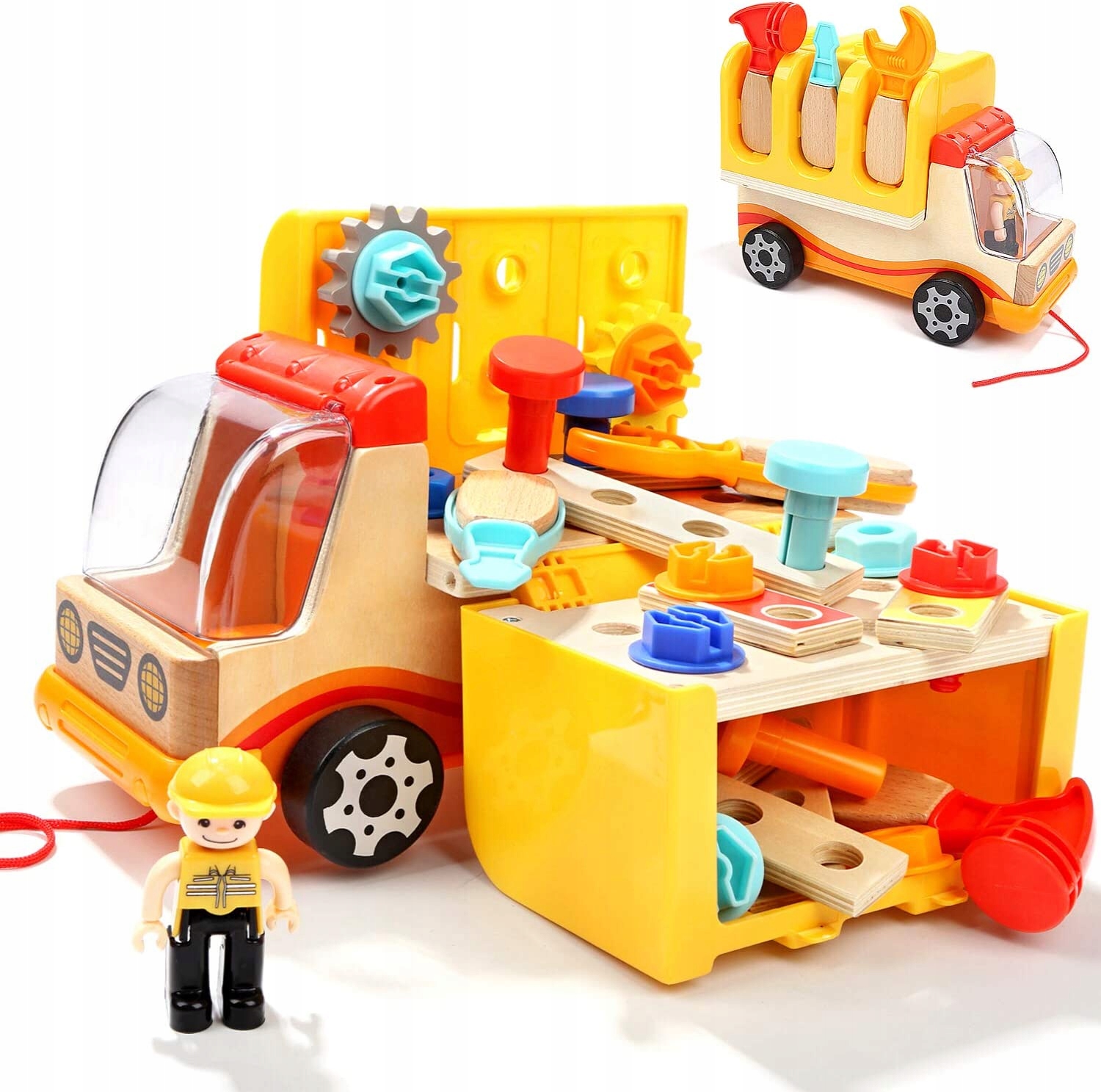 

Drewniana Ciężarówka 2w1 Auto Warsztat Montessori