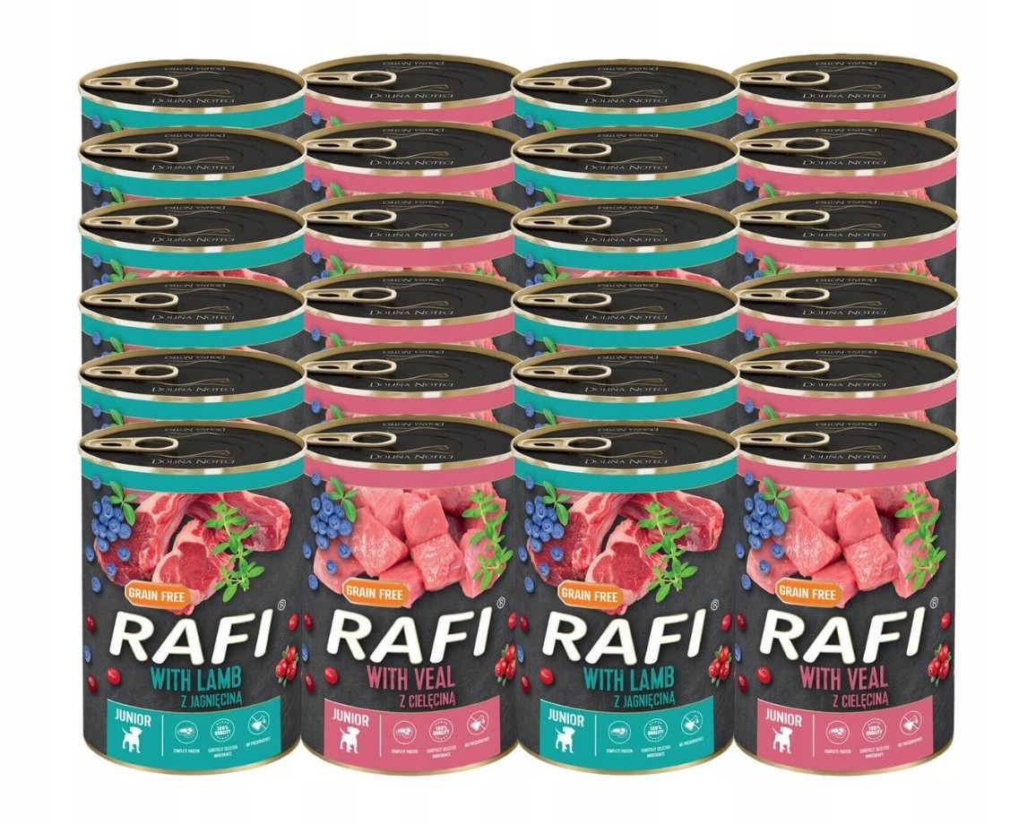 Levně Vlhké krmivo pro psy Rafi Junior Mix chutí 24x400g Dolina Noteci