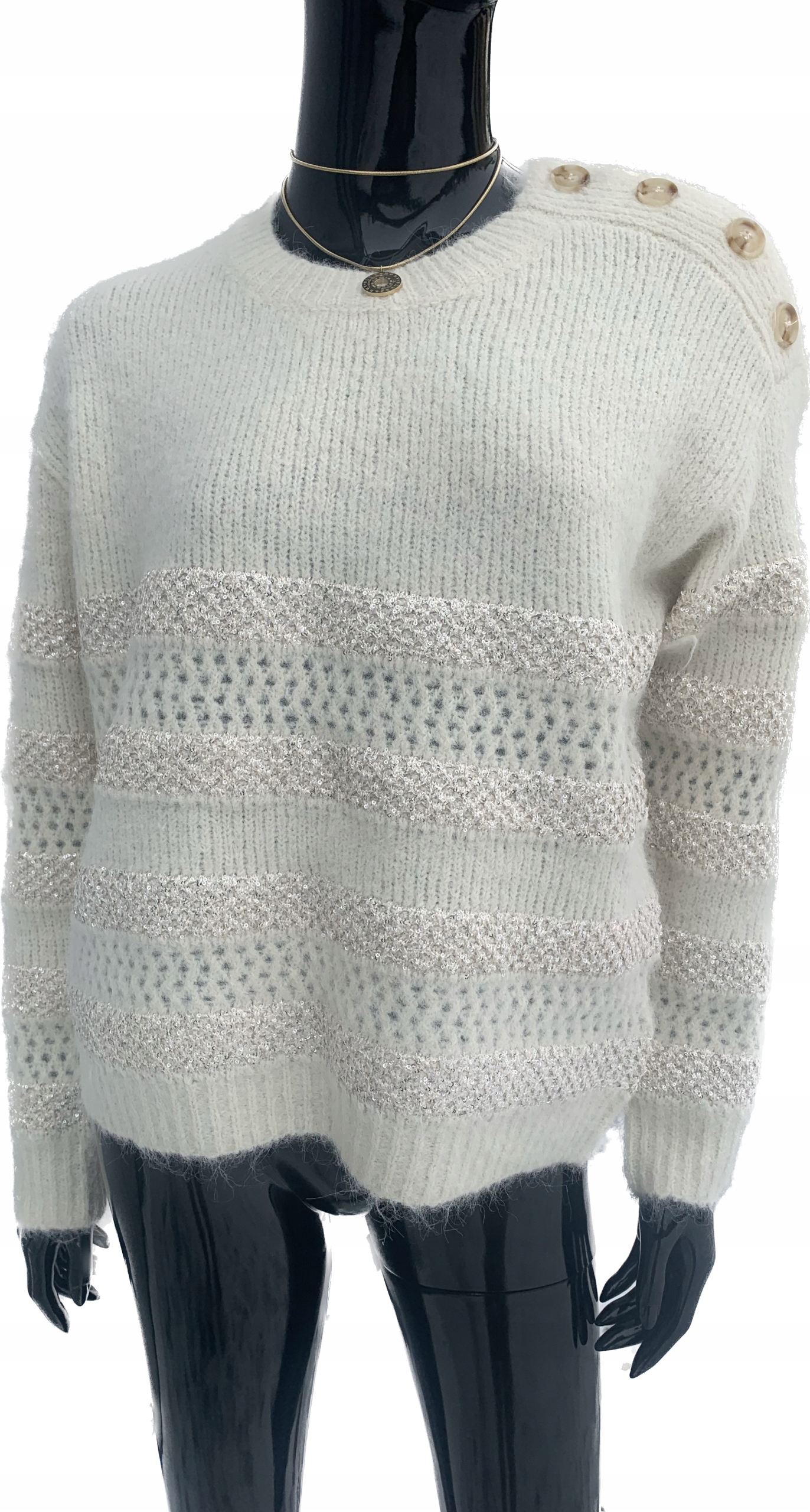 Dámský Svetr Ecru S Flitry, Vlna 10%, Velikost Velikost