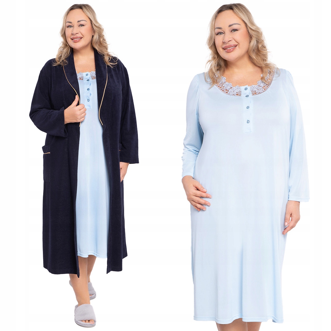 Modrá košile noční s krajkou a knoflíky plus size velikost 56