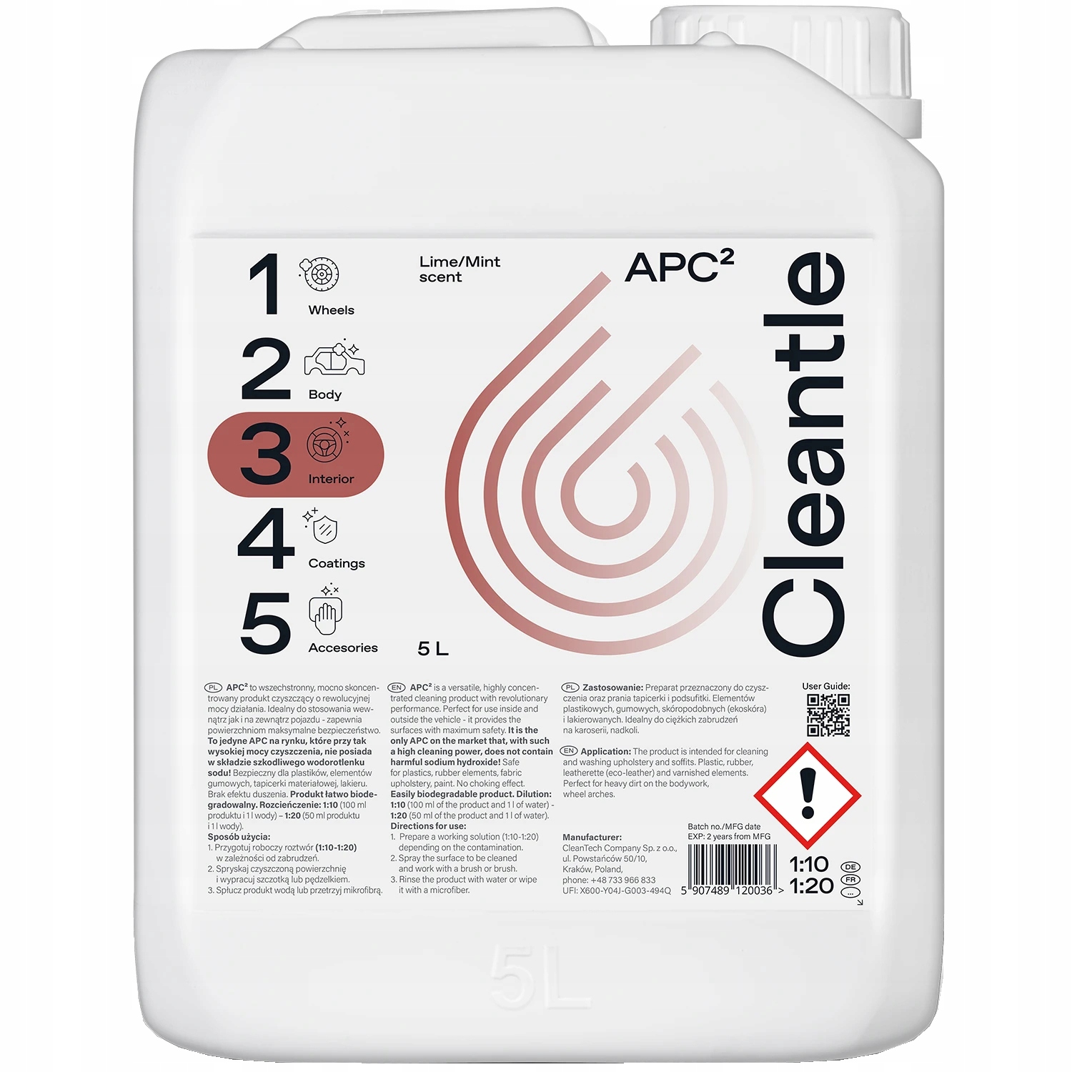 CLEANTLE APC 5L WIELOZADANIOWY UNIWERSALNY ŚRODEK CZYSZCZĄCY LIMONKA+MIĘTA