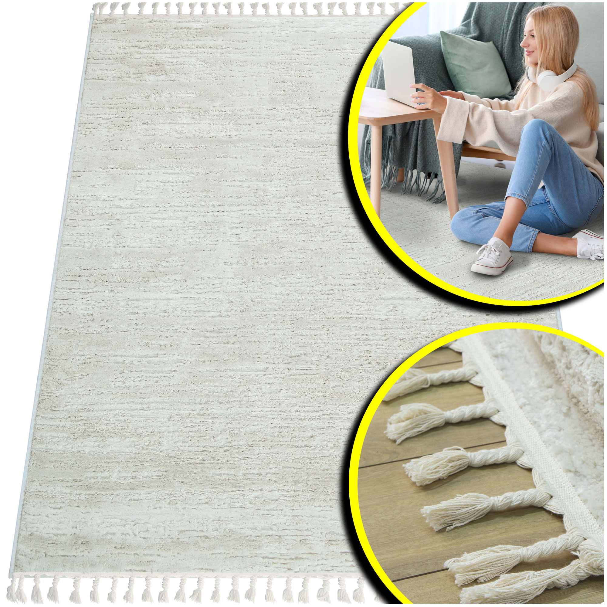 Béžový Koberec Do Obývacího Pokoje S Třásněmi Do Ložnice Shaggy Siena 160x230