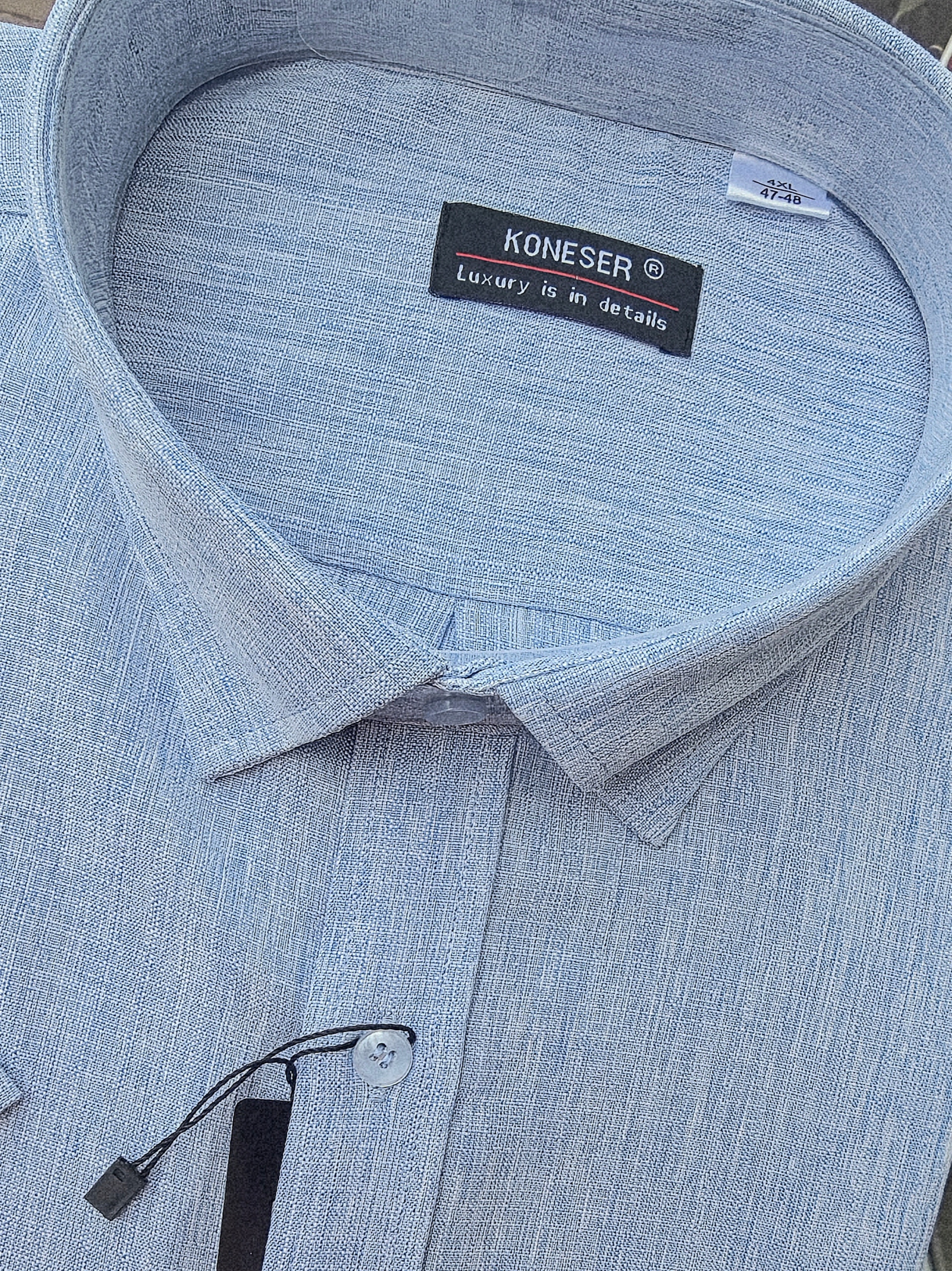 Koneser 1+ 1 Za 19,90 pánská košile kr. rukáv modrý Len Velký vel. 4XL 47/48