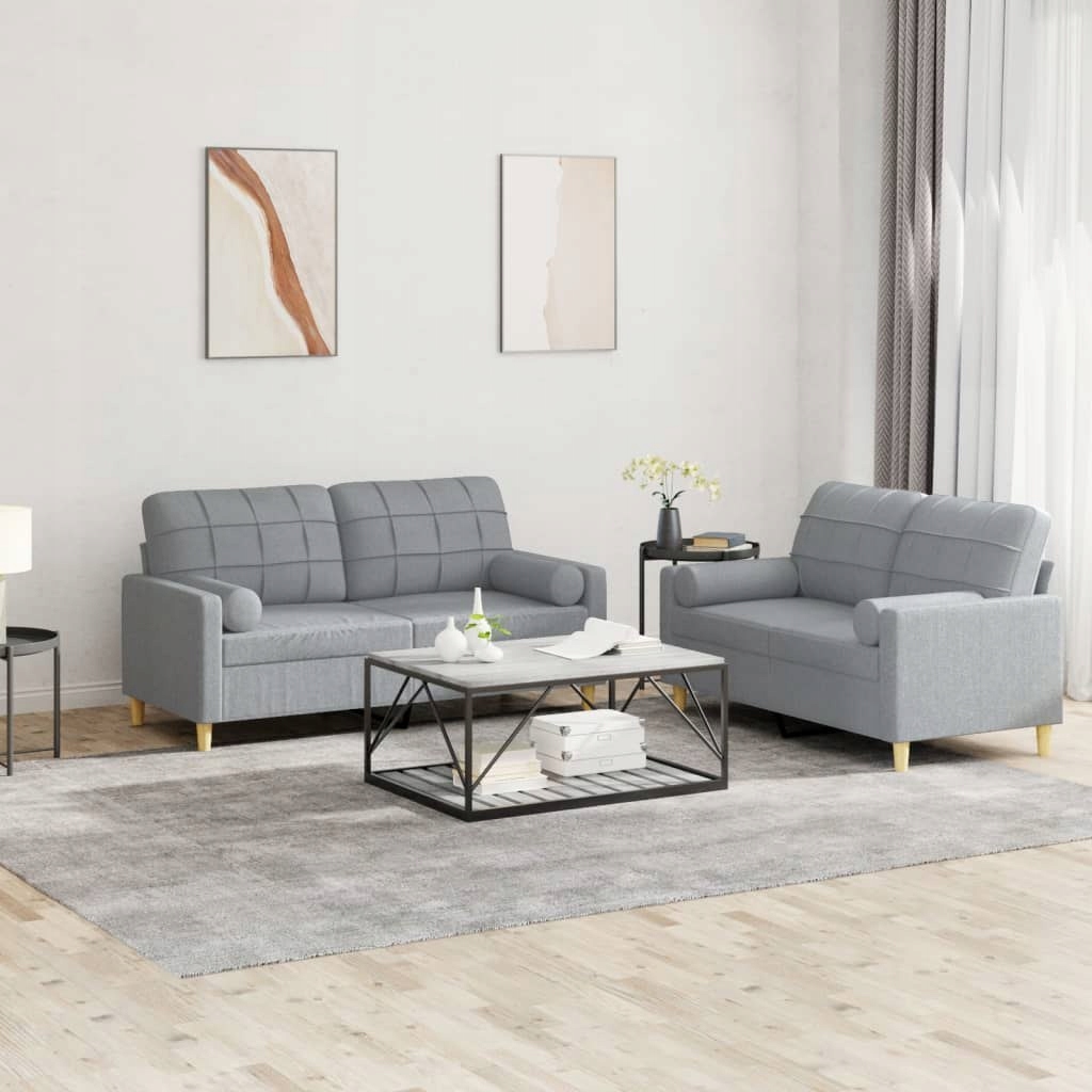 2-dílná sedací souprava s polštáři, světle šedá, látka