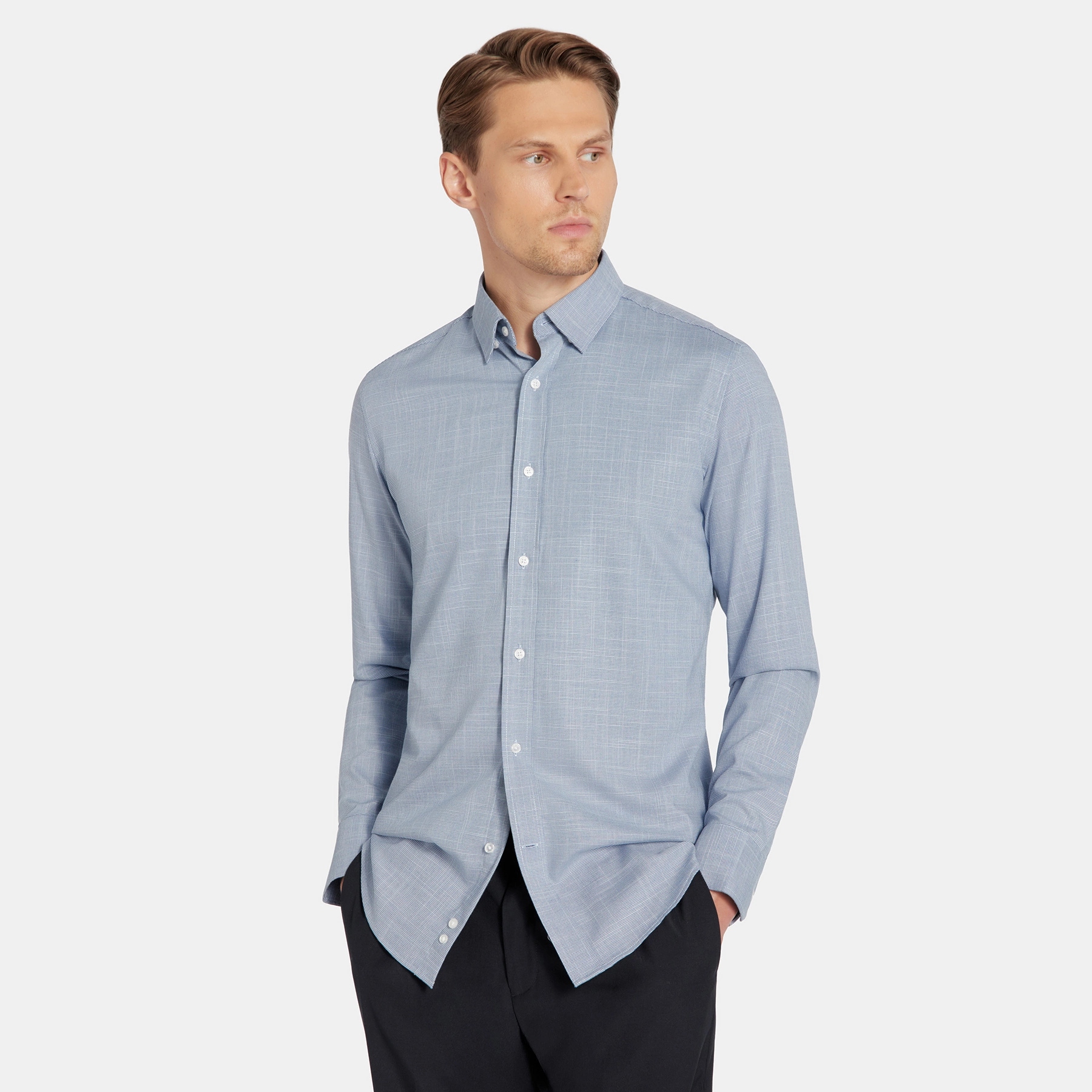 Tmavě modrá pánská košile s dlouhým rukávem ve vzoru pepitky Pako Lorente vel XL