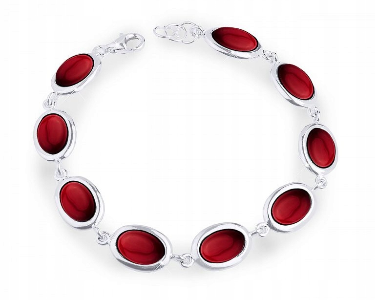 Stříbrný dámský náramek s červeným korálem Široký Stříbro 925 20 cm
