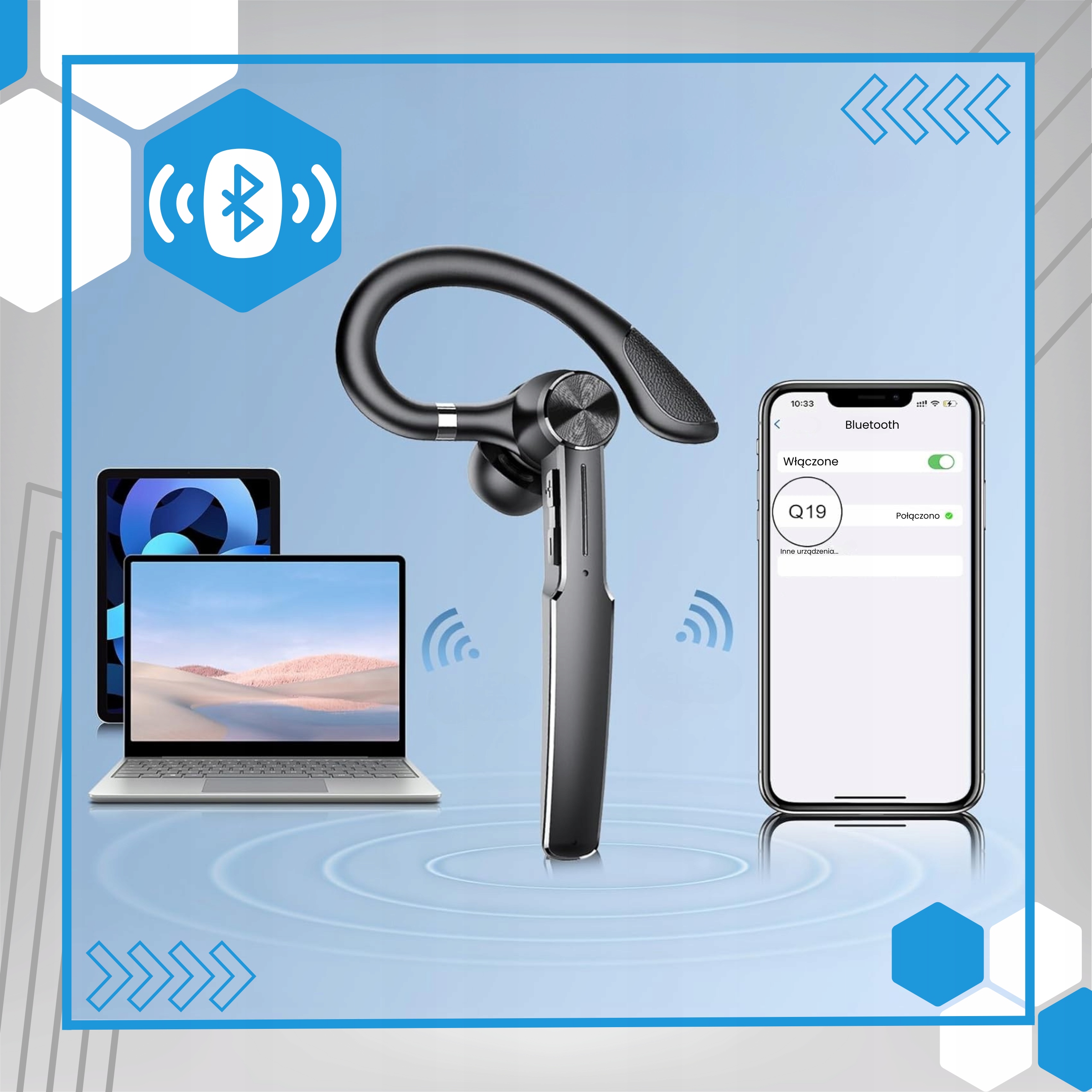SŁUCHAWKA BLUETOOTH DO ROZMÓW BEZPRZEWODOWA DO UCHA DLA KIEROWCÓW ZESTAW Model Q19