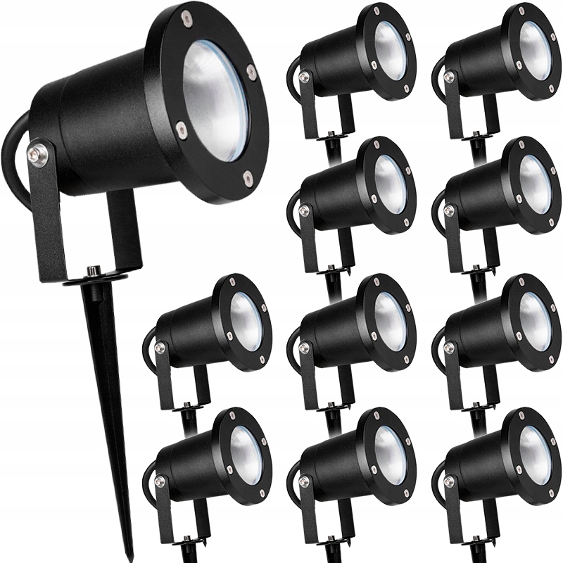 10x Ogrodowy Reflektor GU10 230V Wbijany W Ziemię Lampka Szpikulec Przewód