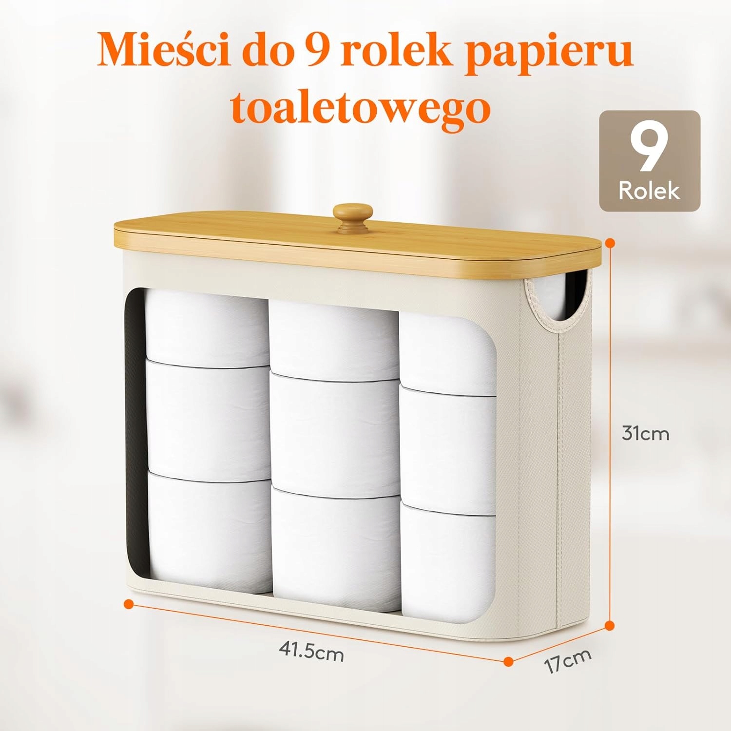 BAMBUSOWY POJEMNIK UCHWYT KOSZ DO PRZECHOWYWANIA PAPIERU TOALETOWEGO 23l Marka Lifewit