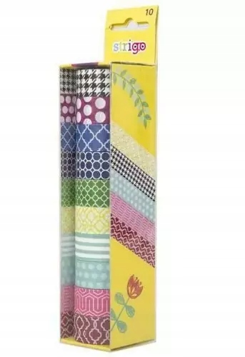 TAŚMA DEKORACYJNA SAMOPRZYLEPNA WASHI TAPE STRIGO 10 sztuk pięknych wzorów Marka Strigo