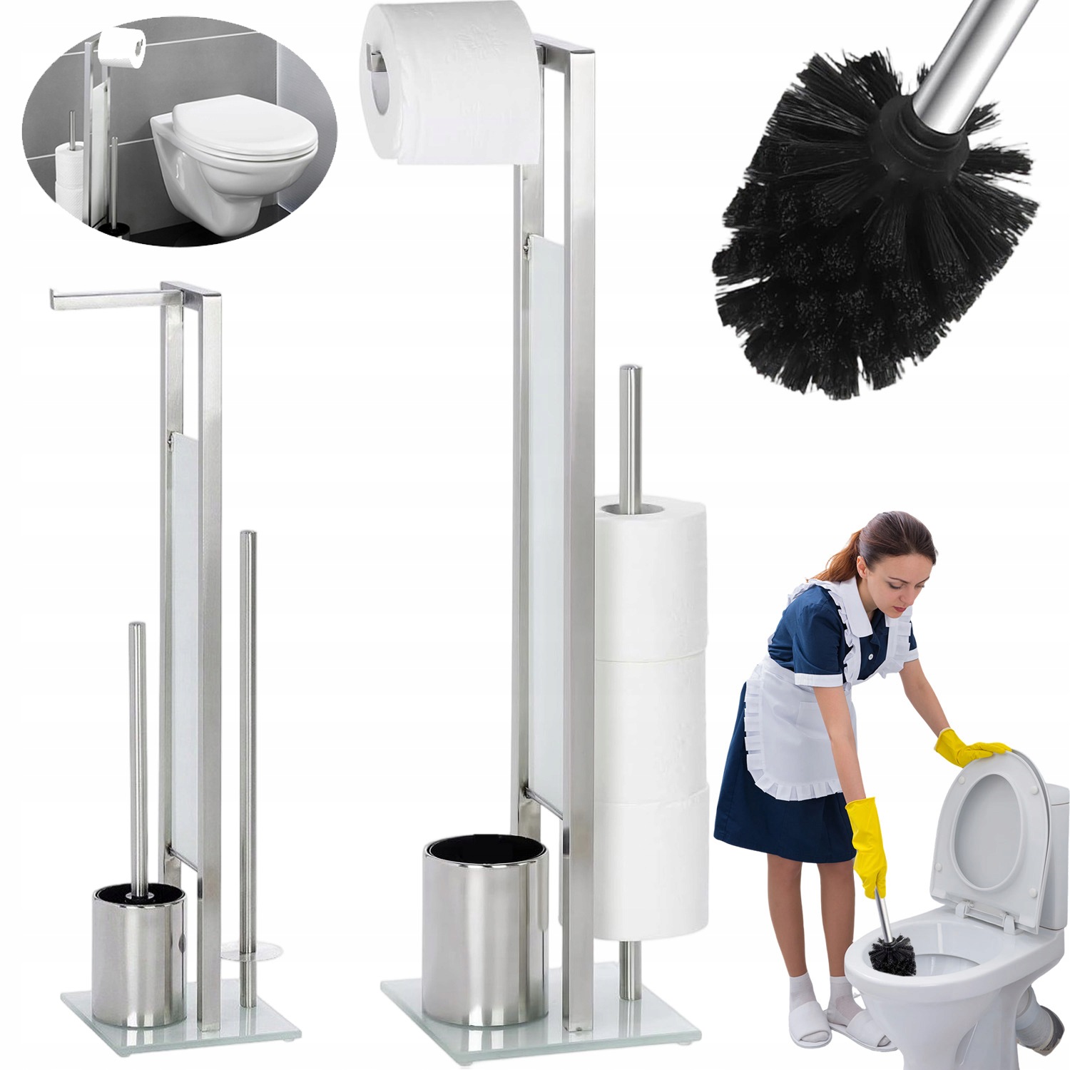 Stojan Na Toaletní Papír 3V1 Kovový Držák Nerezová Ocel Elegantní