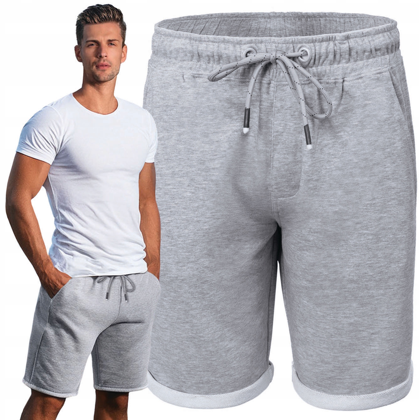 Krátké Kraťasy Pánské teplákové kraťasy Arabeska Šedé Melanž L Pako Jeans