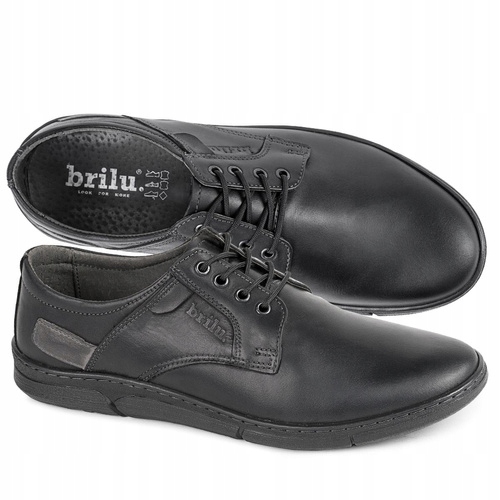 Brilu Polskie Męskie Skórzane Półbuty Casualowe Gregory Czarne 44