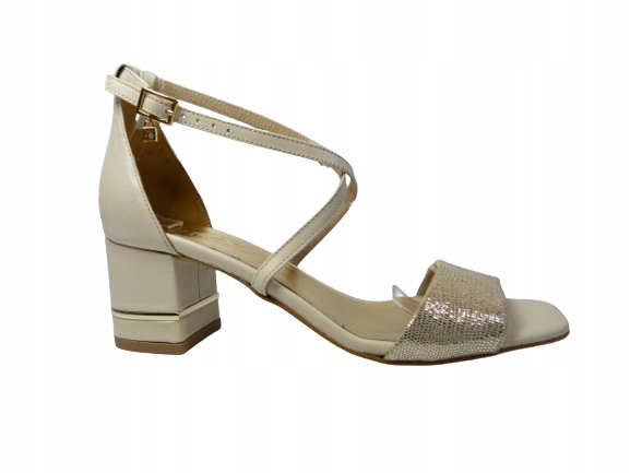 Béžově zlaté dámské sandály na stabilním koženém podpatku Karino 37