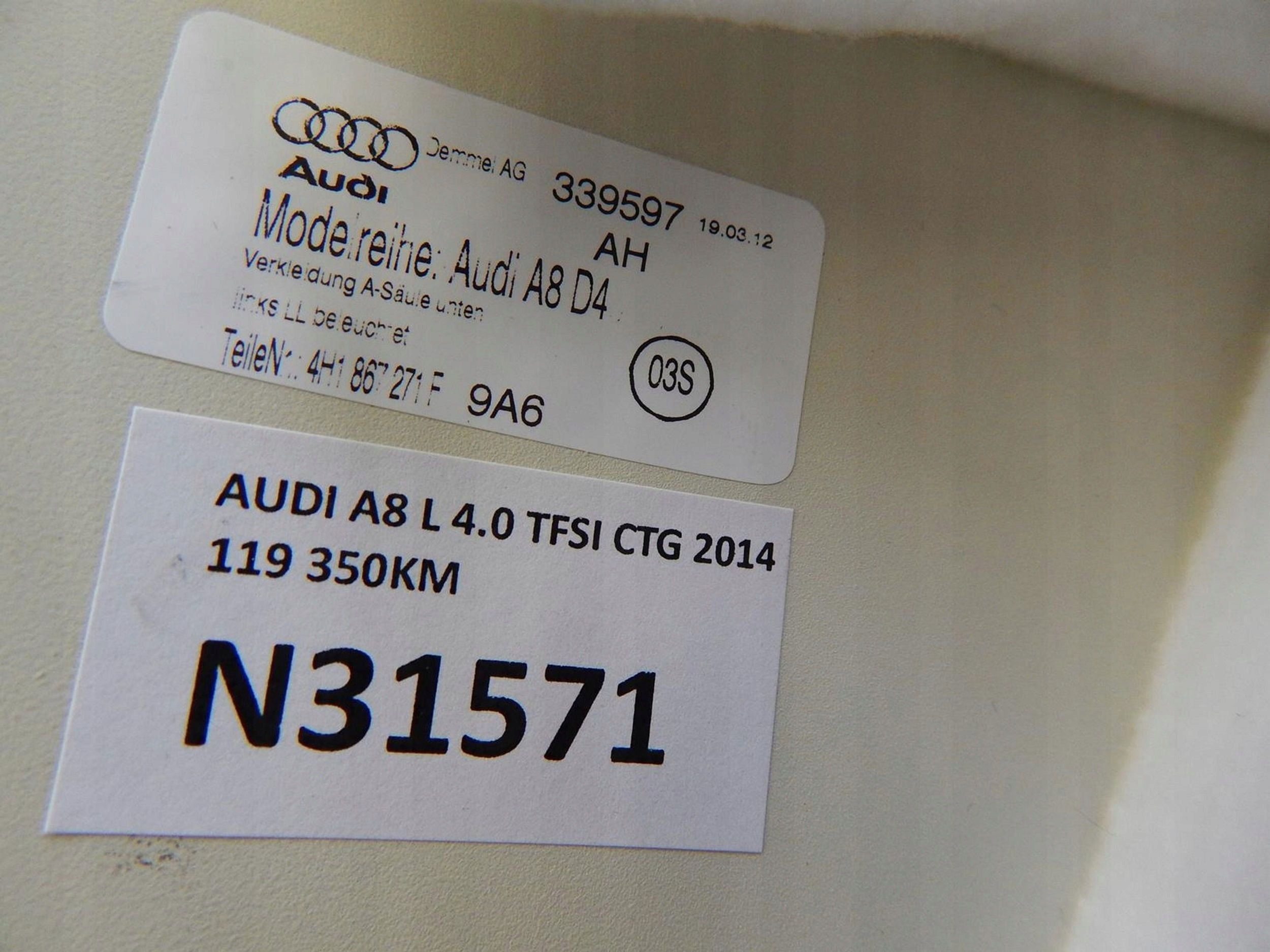 AUDI A8 L kryt PRAHU levá LED 4H1867271F