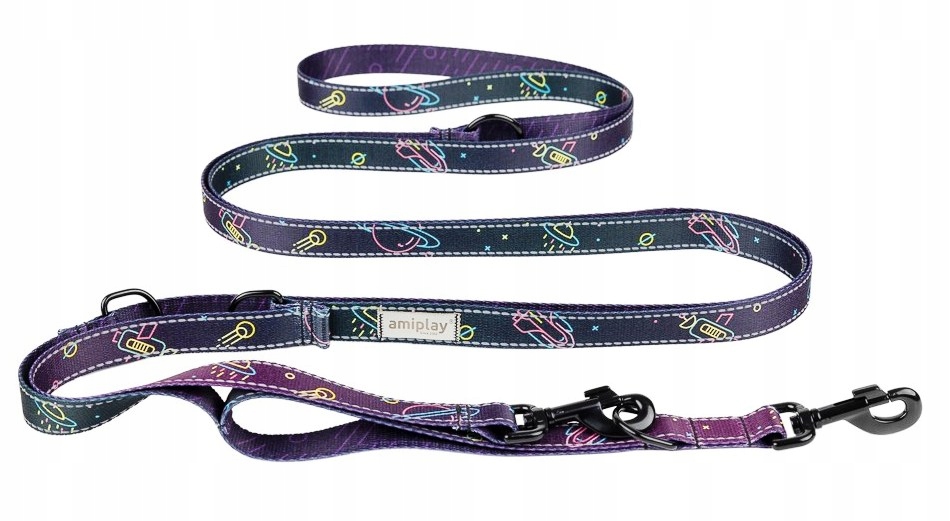 Smycz Regulowana Odblaskowa 8in1 Be Space Neon roz XL 200-400x2,5cm Amiplay