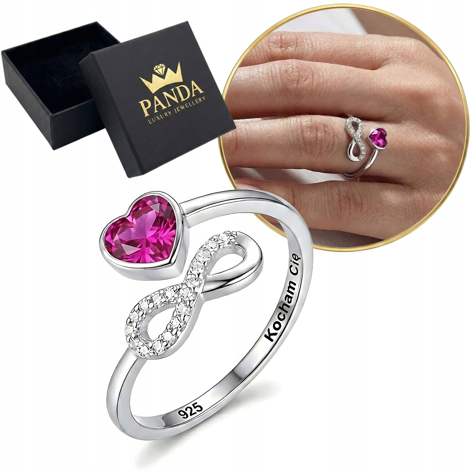 Stříbrný Prstýnek Srdce nekonečna 925 Gravírování „Miluji tě“ Pro Ni