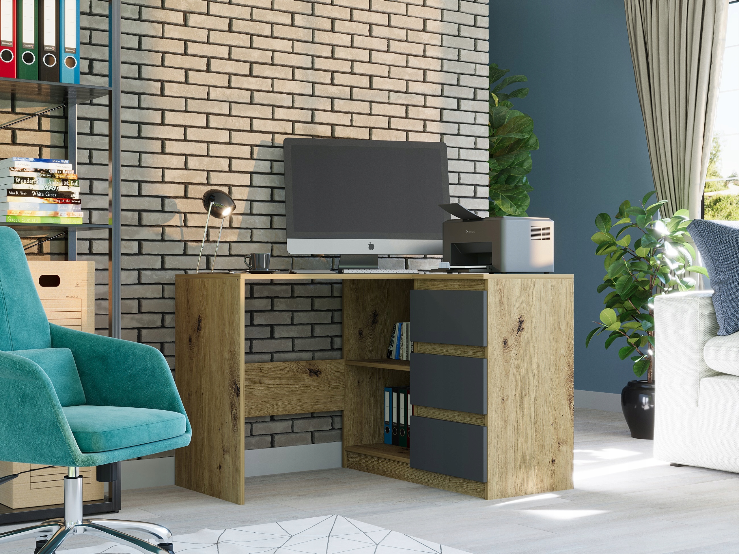 MEBLE BIURKO NAROŻNE KOMPUTER PRAWE artisan mix antracyt N-4P