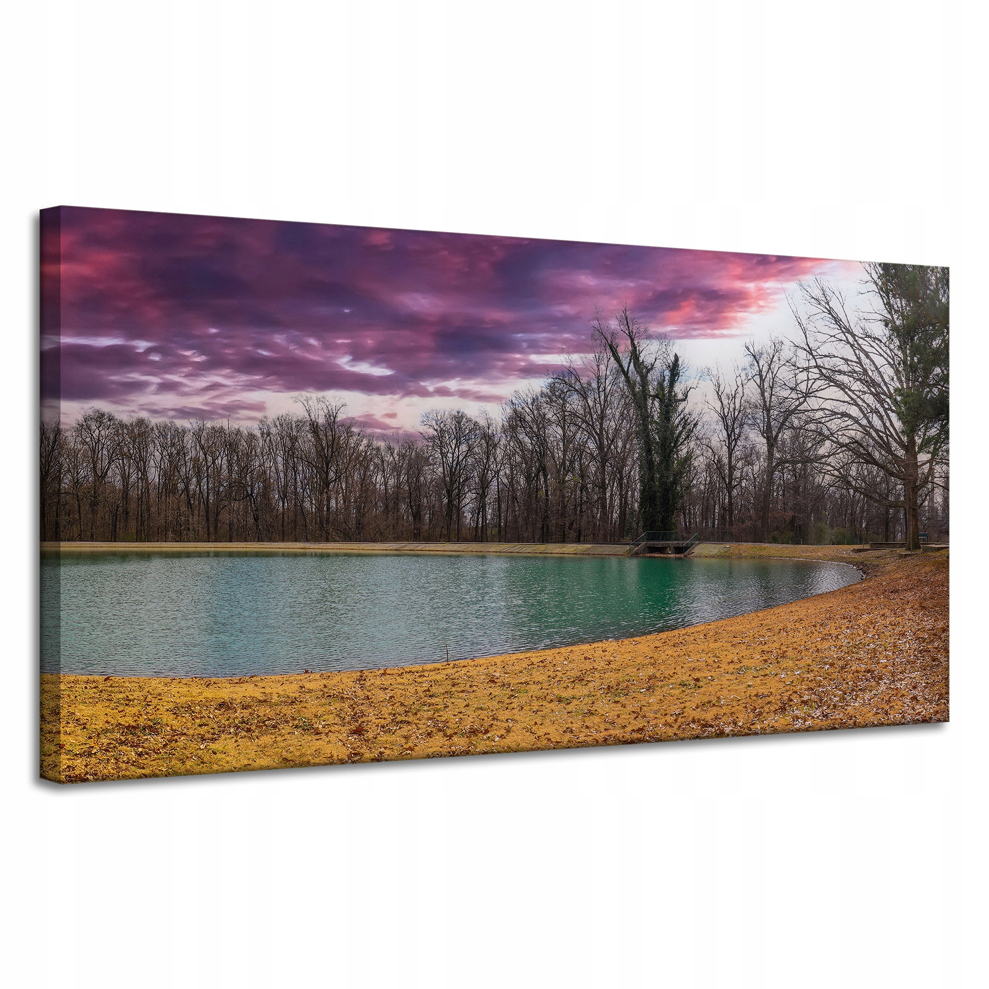 Obraz na plátně Fialové nebe Rybník Stromy Podzim 120x60 cm