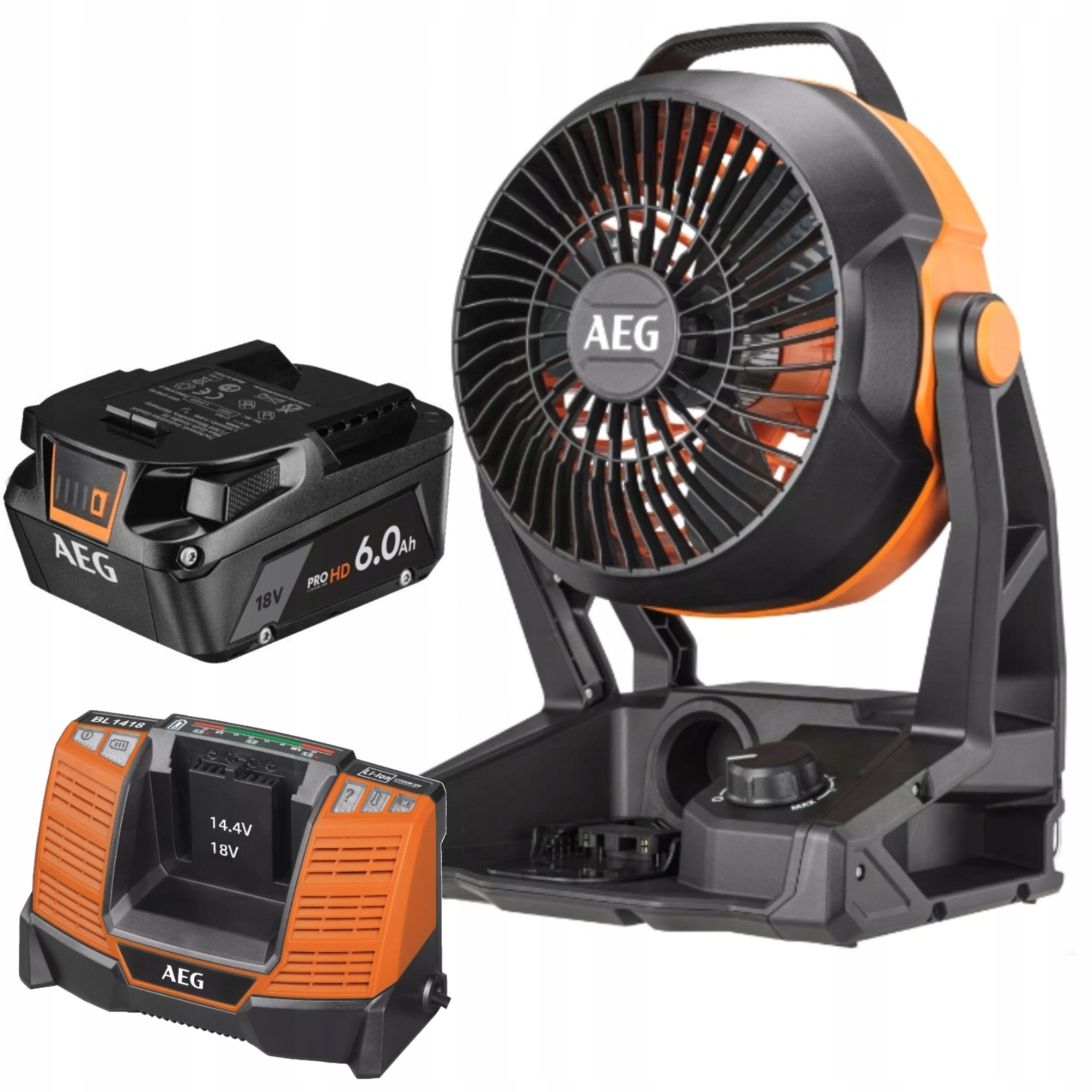Aeg Dielenský ventilátor BAF18-0+ Nabíjačka BL1418 Akumulátor 6.0 Ah
