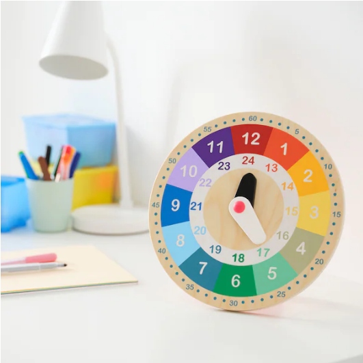 Zegar edukacyjny drewniany dla dzieci nauka godzin Marka IKEA