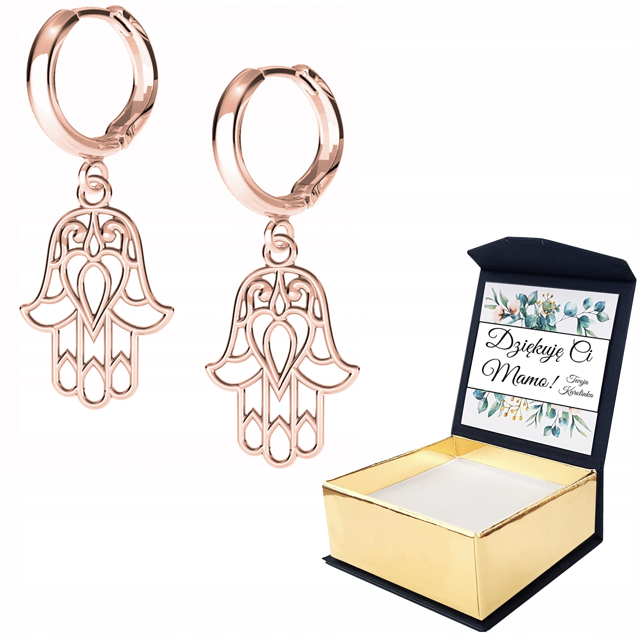 Náušnice růžové zlato Ruka Prozřetelnosti Vlastní Potisk