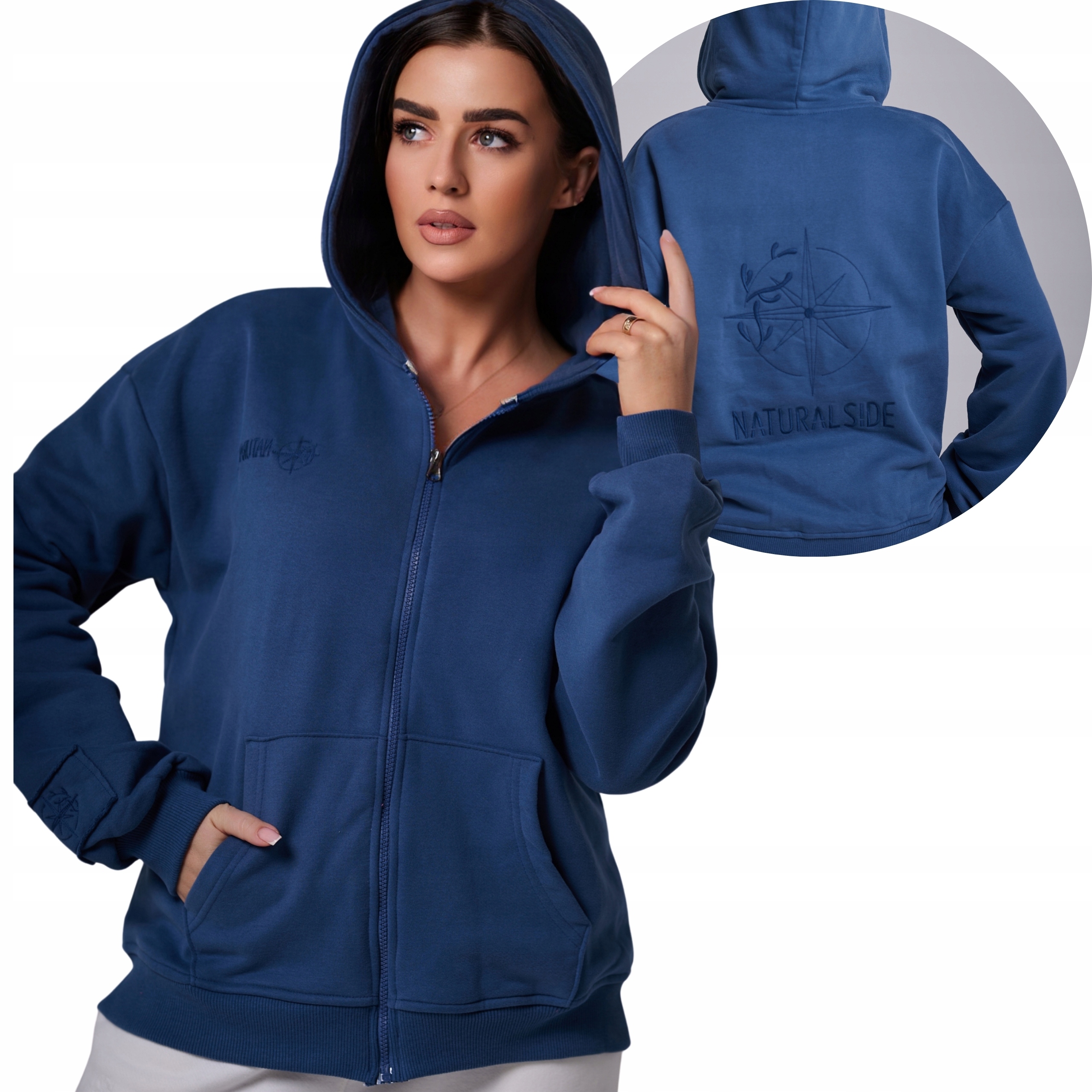 Rozepínací mikina basic s kapucí s výšivkou Premium indigo M/L