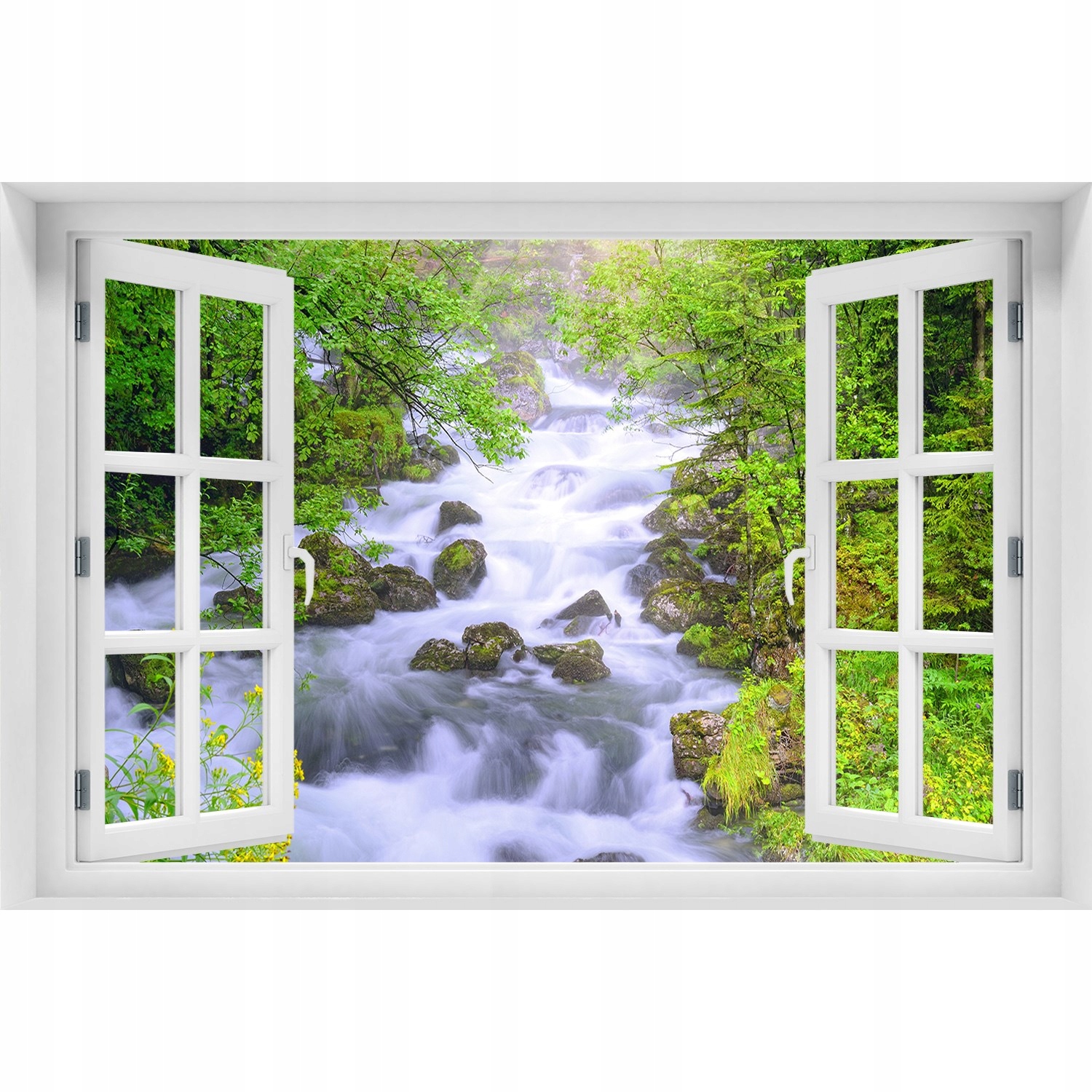

Naklejka fototapeta Okno Górska rzeka 150x100