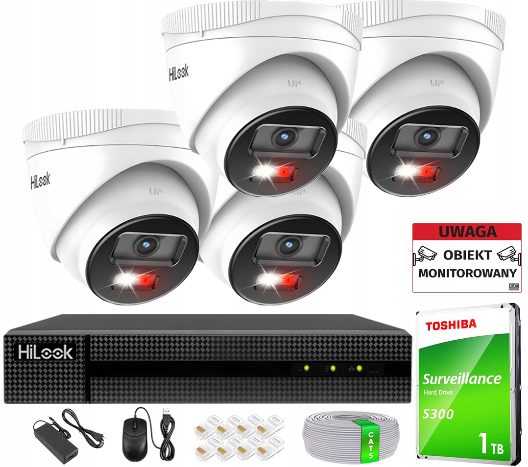 Sada pro monitorování HiLook NVR-4CH-4MP/4P, 4x IPCAM-T4-30DL 1TB kabel