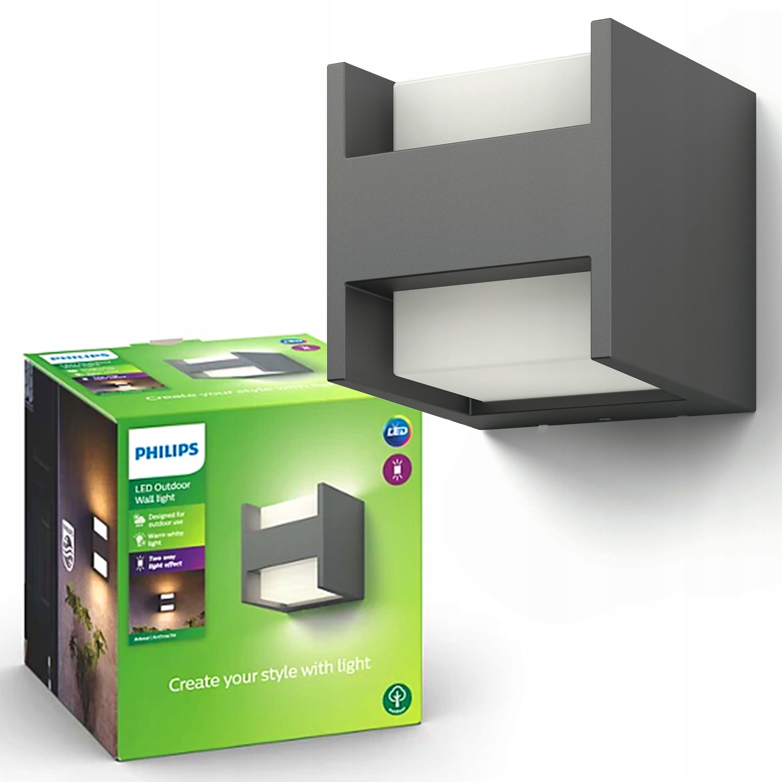 Zahradní nástěnné svítidlo Led venkovní fasádní lampa 9W 2700K IP44 Philips