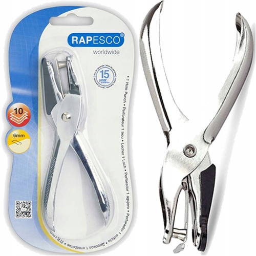 DZIURKACZ JEDNOOTWOROWY METALOWY SZCZYPCOWY 10 KARTEK 6mm CHROM RAPESCO