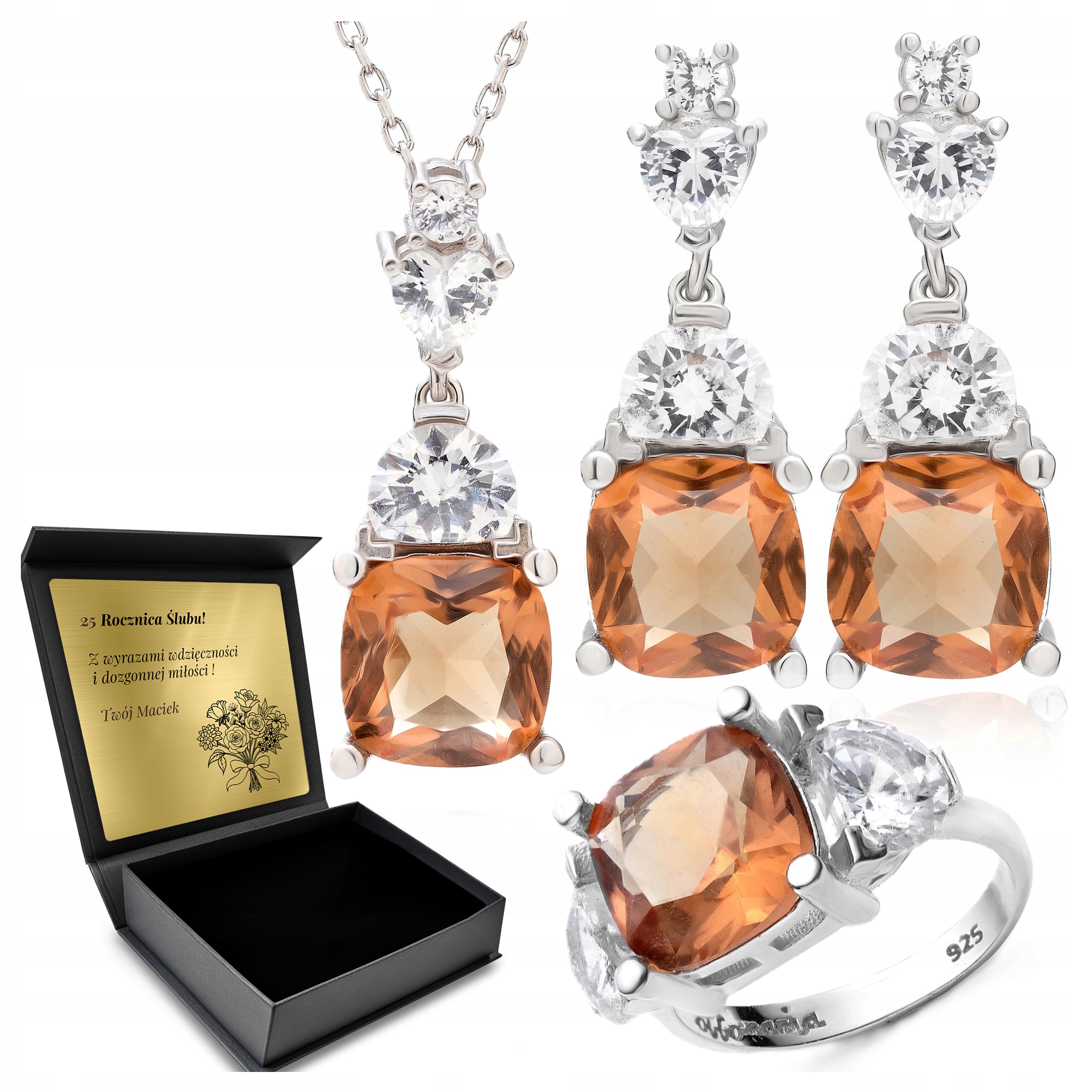 Komplet Stříbrných Šperků 925 Zirkony Zultanit Dárek pro ženu Gravírování
