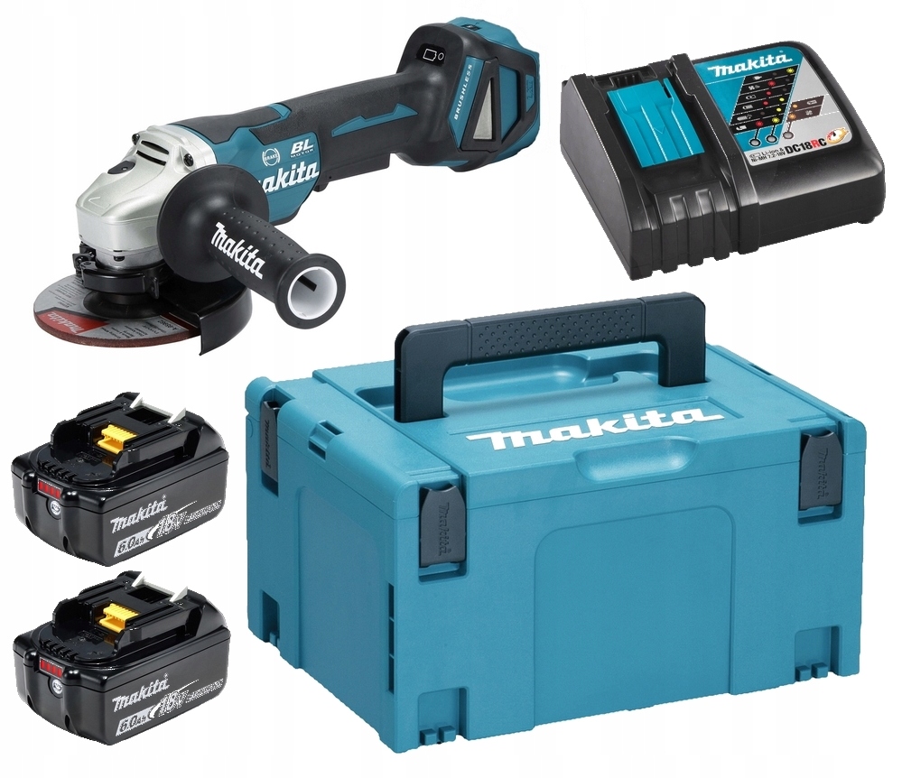Makita Aku Szlifierka Kątowa Lxt 18V 125mm 2x6Ah BL1860 DC18RC DGA517ZJ