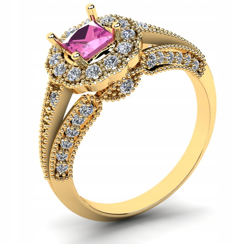 

Pierścionek Złoty Królewski Z Różową Cyrkonią 4MM