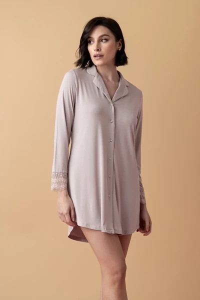 Poem krátká košile noční na knoflíky mandlová XL